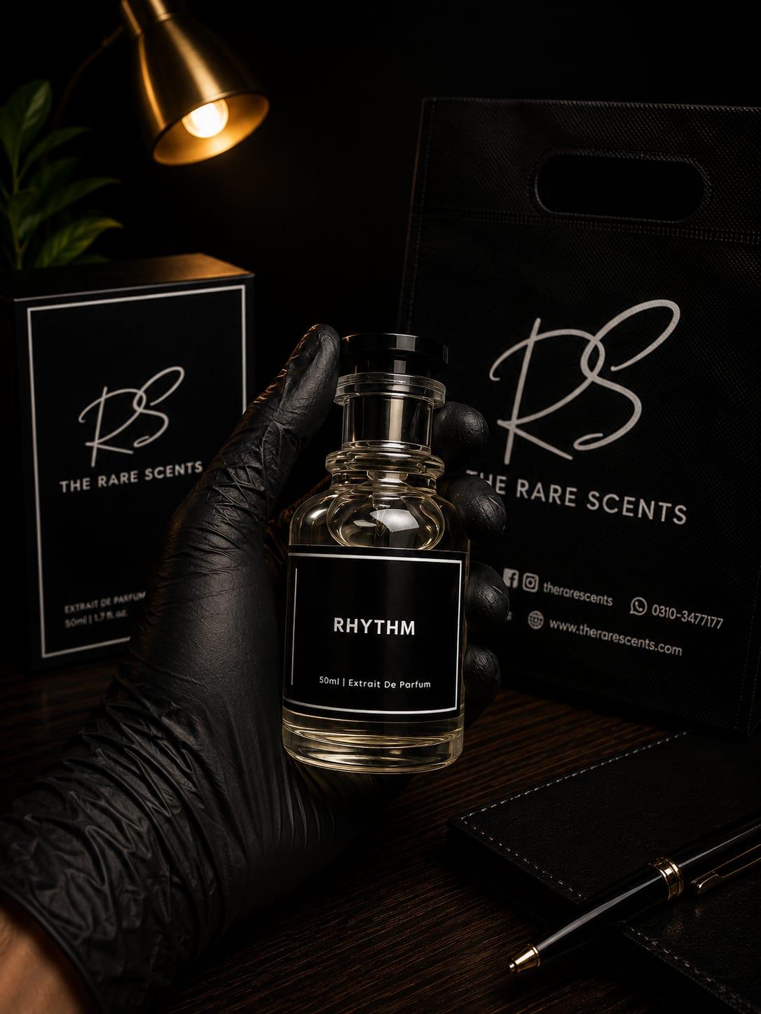 Rhythm perfume bottle by The Rare Scents — original fragrance in Pakistan