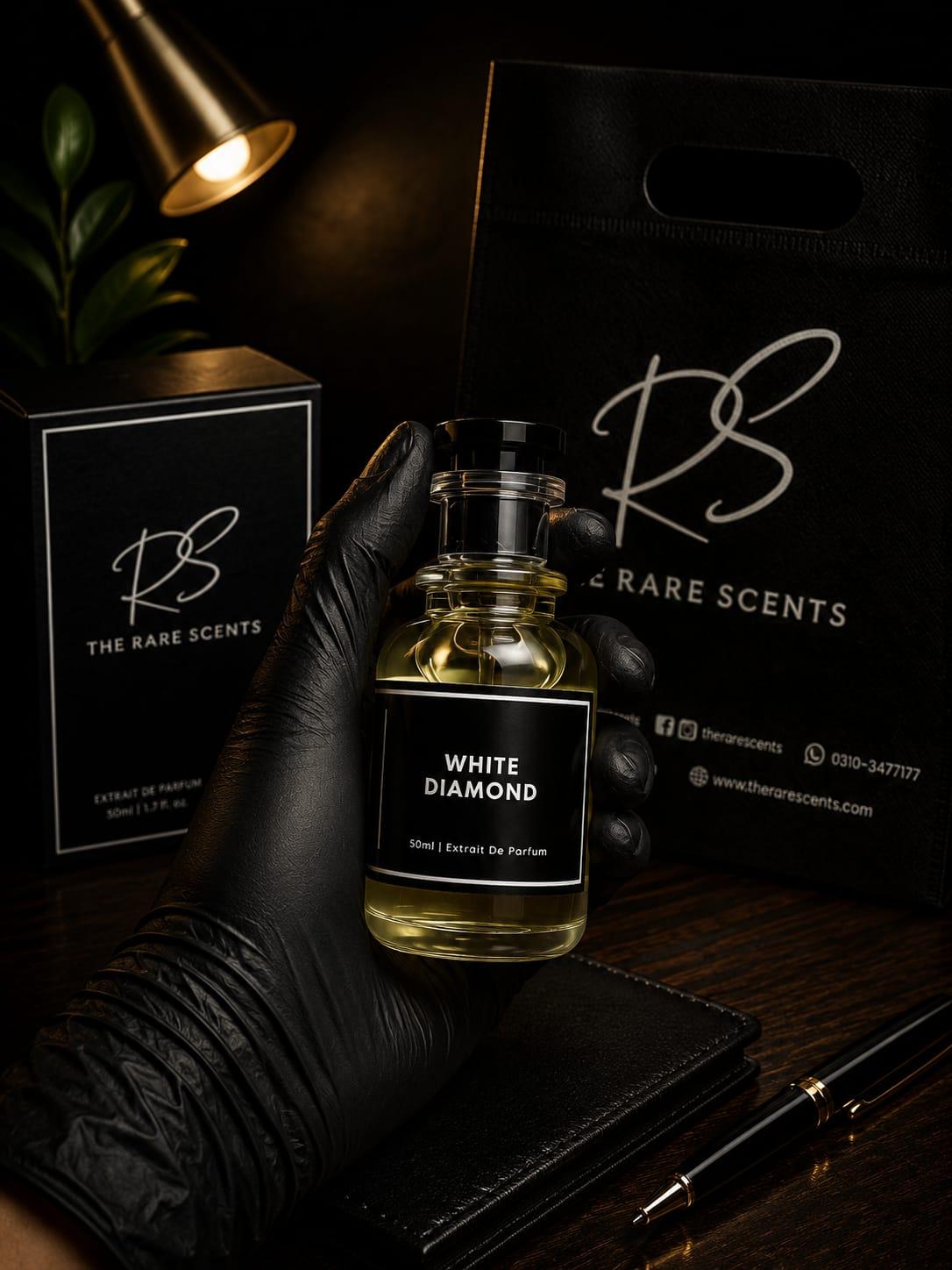 White Diamond perfume bottle by The Rare Scents — original fragrance in Pakistan