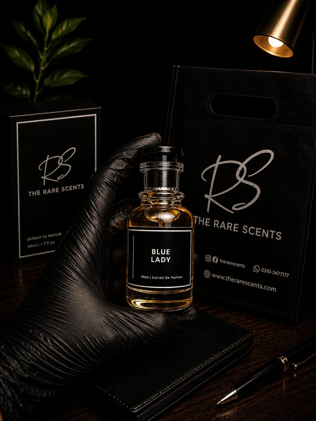 Blue Lady perfume bottle by The Rare Scents — original fragrance in Pakistan