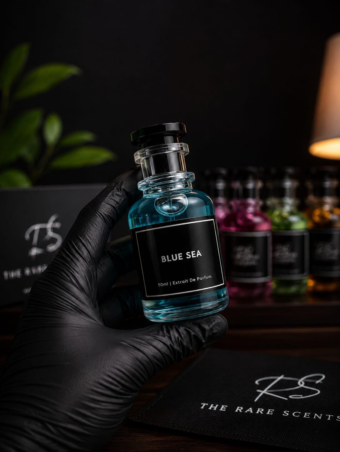 Blue Sea perfume bottle by The Rare Scents — original fragrance in Pakistan